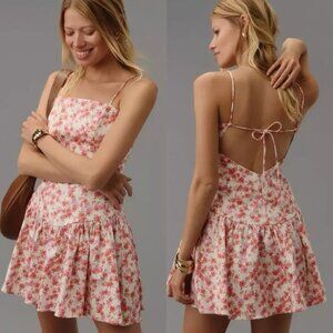 NWT Anthropologie Maeve Drop-Waist Mini Dress XL Pink White Floral